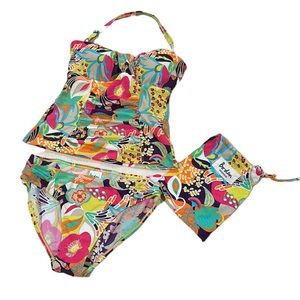 BODEN SWIMWEAR Floral Halter Tankini Set Two Piece Swimsuit & Bag NWOT US 6